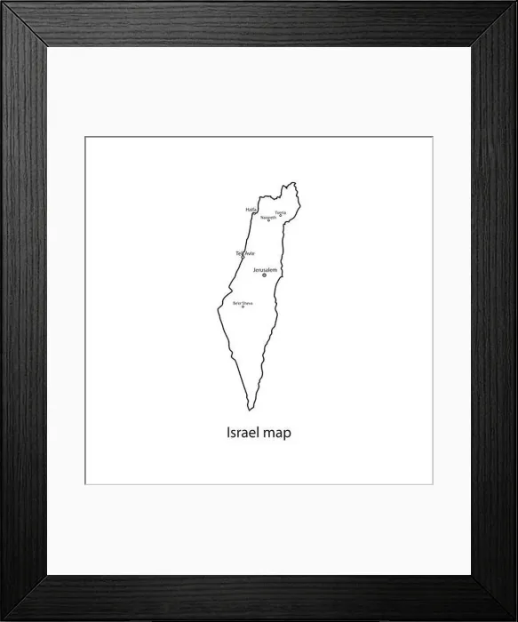 Framed Print : Israel world map country outline in black contour. Vector illustration