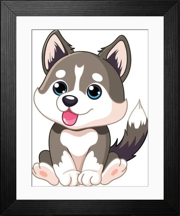 Framed Print : Siberian husky puppy dog with tongue out sitting Framed Print : Siberian husky puppy dog with tongue out sitting