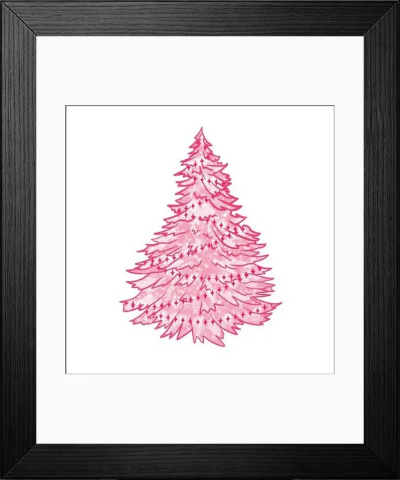 Framed Print : Hand drawn illustration of pink baby girl Christmas tree winter design Framed Print : Hand drawn illustration of pink baby girl Christmas tree winter design
