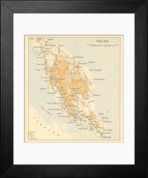 Framed Print : Malaya in 1941. Malaysia 1957 old vintage map plan chart Framed Print : Malaya in 1941. Malaysia 1957 old vintage map plan chart