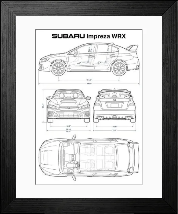 Framed Print : Subaru Impreza WRX 2020 Car Blueprint