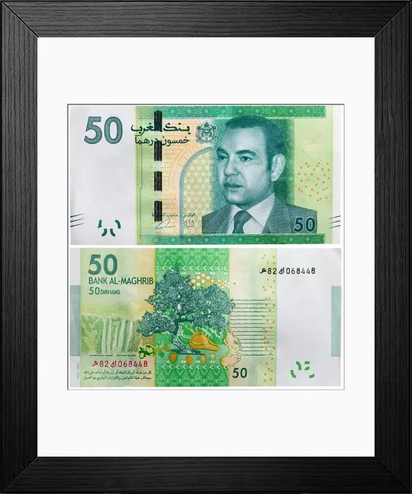 Framed Print : 50 dirhams banknote, King Mohammed VI, Morocco, 2012 Framed Print : 50 dirhams banknote, King Mohammed VI, Morocco, 2012