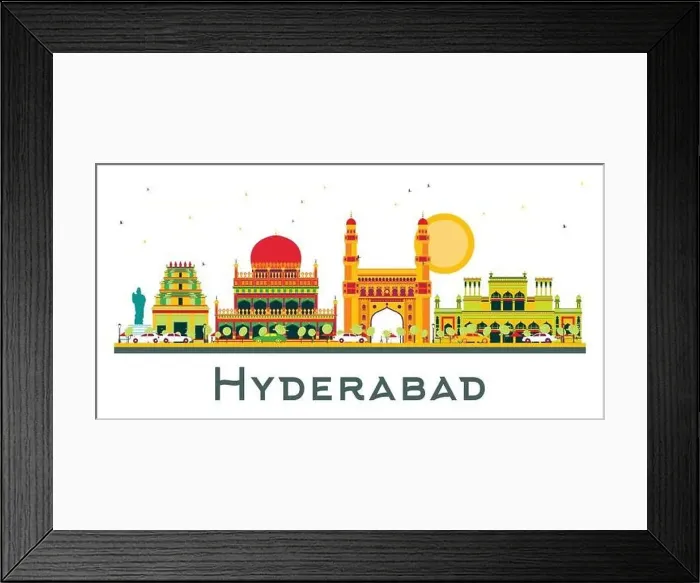 Framed Print : Hyderabad India City Skyline with Color Buildings and Blue Sky Isolated on White Framed Print : Hyderabad India City Skyline with Color Buildings and Blue Sky Isolated on White
