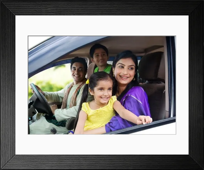 Framed Print : Family sitting inside a car Framed Print : Family sitting inside a car