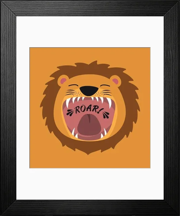 Framed Print : Cute cartoon lion with open mouth roaring Framed Print : Cute cartoon lion with open mouth roaring