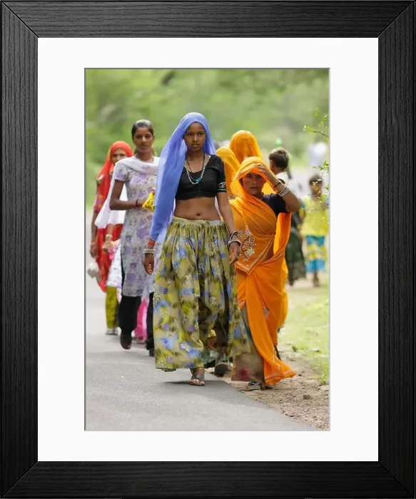 Framed Print : Rajasthani ladies making their way towards a temple at Ranthambhore fort Framed Print : Rajasthani ladies making their way towards a temple at Ranthambhore fort