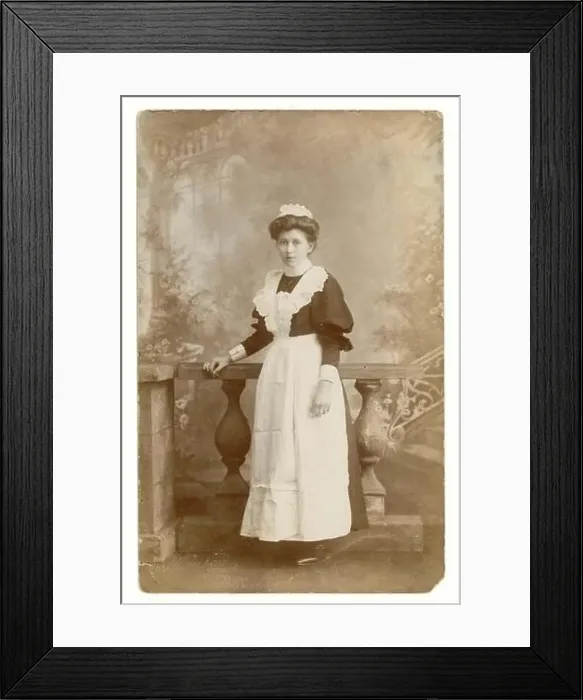 Framed Print : Early 1900's studio portrait of pretty parlour maid by Atkinson of Marygate, Wakefield, U.K.circa 1906 Framed Print : Early 1900's studio portrait of pretty parlour maid by Atkinson of Marygate, Wakefield, U.K.circa 1906