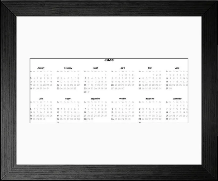 Framed Print : Monthly calendar of year 2025. Week starts on Sunday Framed Print : Monthly calendar of year 2025. Week starts on Sunday
