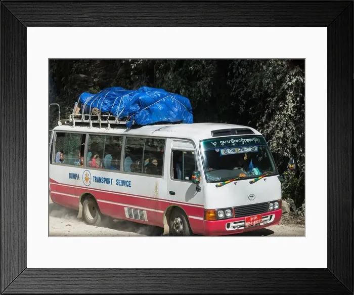 Framed Print : One of the buses that transport passengers on the east-west road across Bhutan Framed Print : One of the buses that transport passengers on the east-west road across Bhutan
