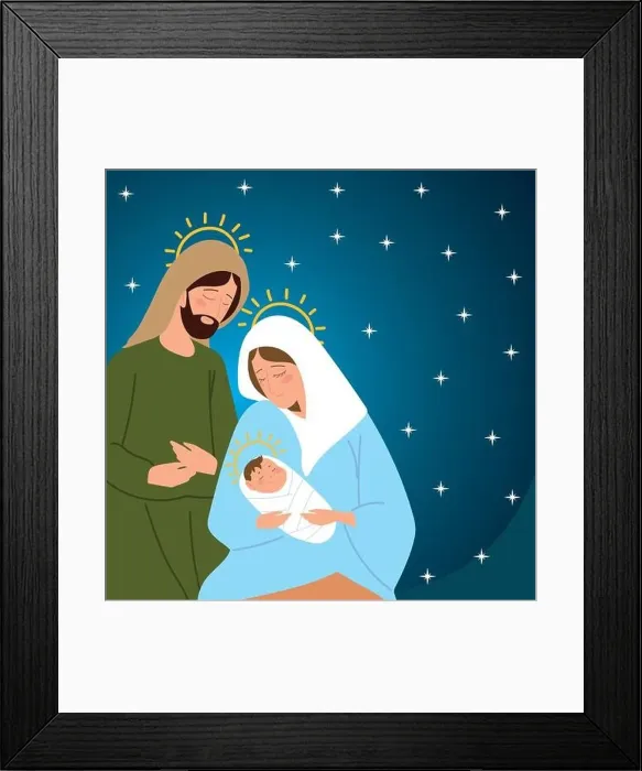 Framed Print : nativity joseph mary baby jesus manger and stars background vector illustration Framed Print : nativity joseph mary baby jesus manger and stars background vector illustration