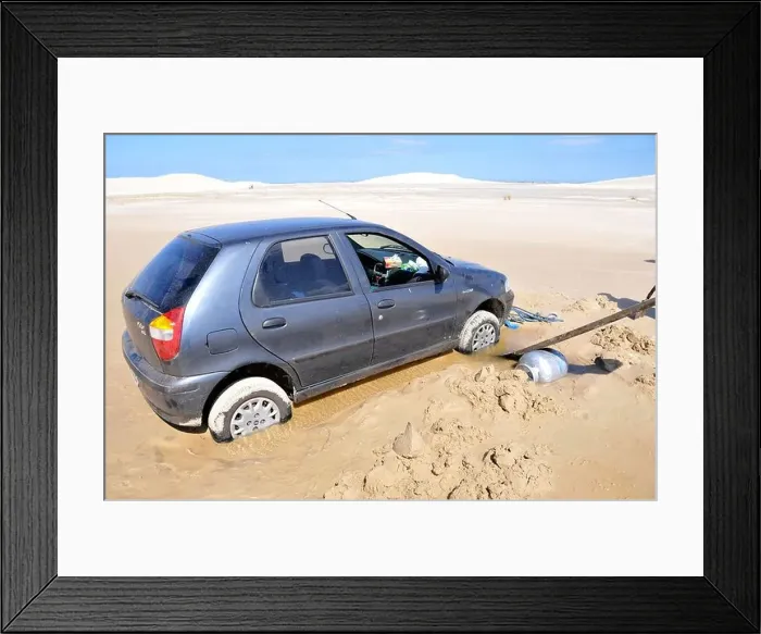 Framed Print : Car stuck in quicksand being rescued, Parque Nacional da Lagoa do Peixe, Mostardas, Rio Grande do Sul, Brazil Framed Print : Car stuck in quicksand being rescued, Parque Nacional da Lagoa do Peixe, Mostardas, Rio Grande do Sul, Brazil