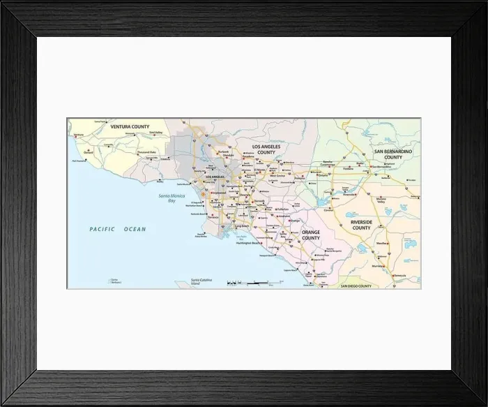 Framed Print : vector street map of greater Los Angeles area, California, United States Framed Print : vector street map of greater Los Angeles area, California, United States