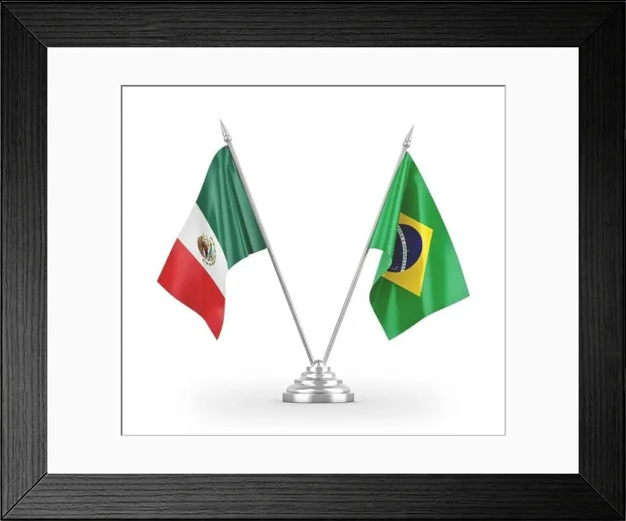 Framed Print : Brazil and Mexico table flags isolated on white 3D rendering Framed Print : Brazil and Mexico table flags isolated on white 3D rendering