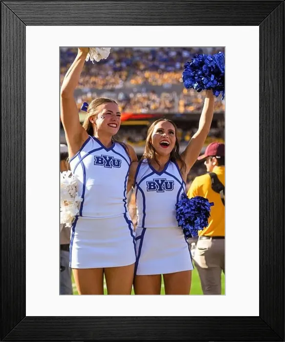 Framed Print : Brigham Young Cougars cheerleaders celebrates after a turnover in the second quarter of an NCAA football game against Framed Print : Brigham Young Cougars cheerleaders celebrates after a turnover in the second quarter of an NCAA football game against