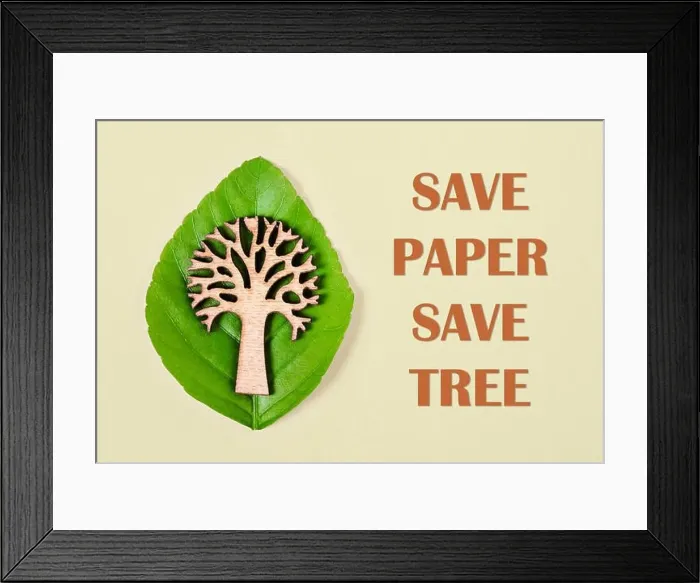 Framed Print : Save paper save tree text with tree and green leaf. Save environment concept Framed Print : Save paper save tree text with tree and green leaf. Save environment concept