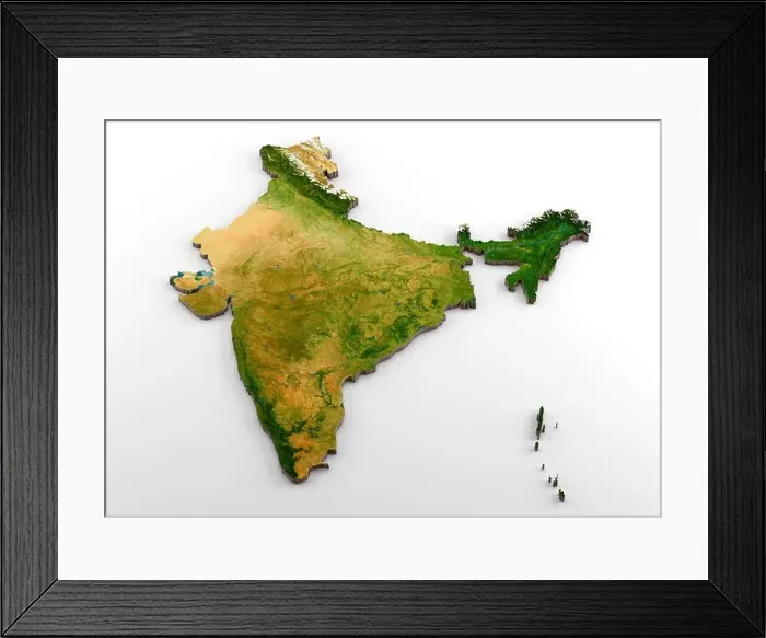 Framed Print : India 3D Physical Map with Relief Framed Print : India 3D Physical Map with Relief