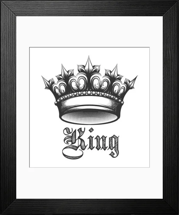 Framed Print : Black and white king crown drawn in Engraving style. Vector illustration Framed Print : Black and white king crown drawn in Engraving style. Vector illustration