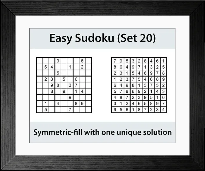 Framed Print : Vector Sudoku puzzle with solution - easy difficulty level