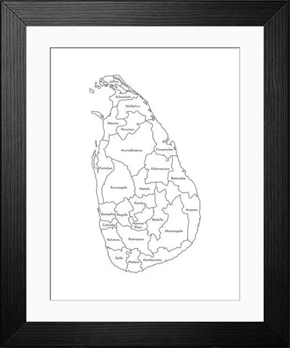 Framed Print : Vector isolated illustration of simplified administrative map of Sri Lanka Framed Print : Vector isolated illustration of simplified administrative map of Sri Lanka