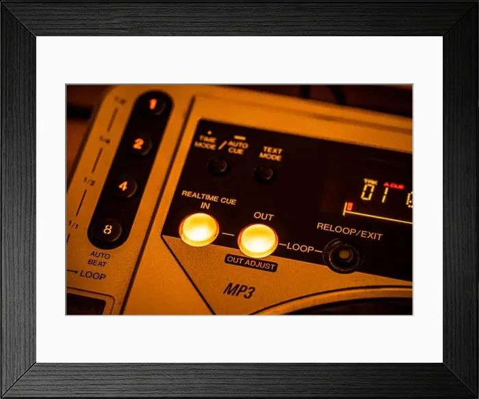 Framed Print : JULY 19, 2019 - MALAGA, SPAIN. Closeup of Cue IN / OUT buttons on a Pioneer CDJ 800 Mk2 CD Player Framed Print : JULY 19, 2019 - MALAGA, SPAIN. Closeup of Cue IN / OUT buttons on a Pioneer CDJ 800 Mk2 CD Player