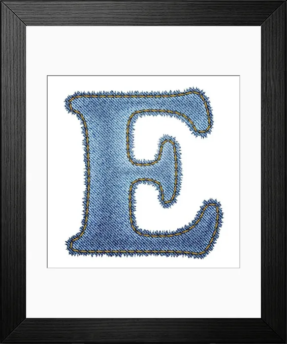 Framed Print : Jeans alphabet. Denim letter E Framed Print : Jeans alphabet. Denim letter E