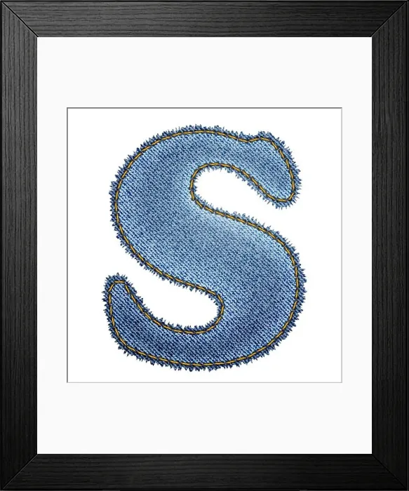 Framed Print : Jeans alphabet. Denim letter S Framed Print : Jeans alphabet. Denim letter S