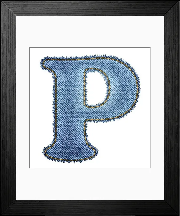 Framed Print : Jeans alphabet. Denim letter P Framed Print : Jeans alphabet. Denim letter P