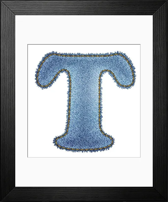 Framed Print : Jeans alphabet. Denim letter T Framed Print : Jeans alphabet. Denim letter T