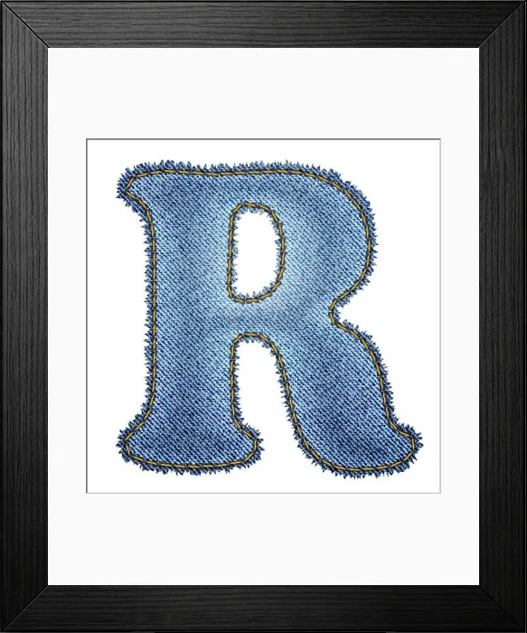 Framed Print : Jeans alphabet. Denim letter R Framed Print : Jeans alphabet. Denim letter R