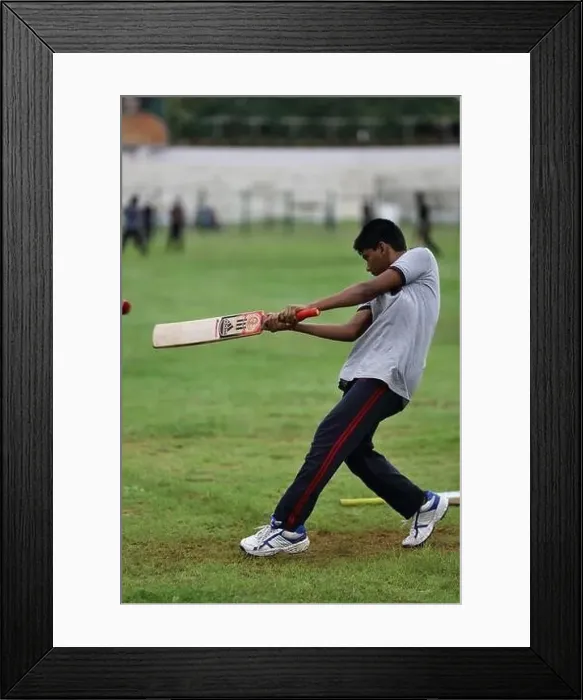 Framed Print : Young Sathya Sai Baba students playing cricket Framed Print : Young Sathya Sai Baba students playing cricket