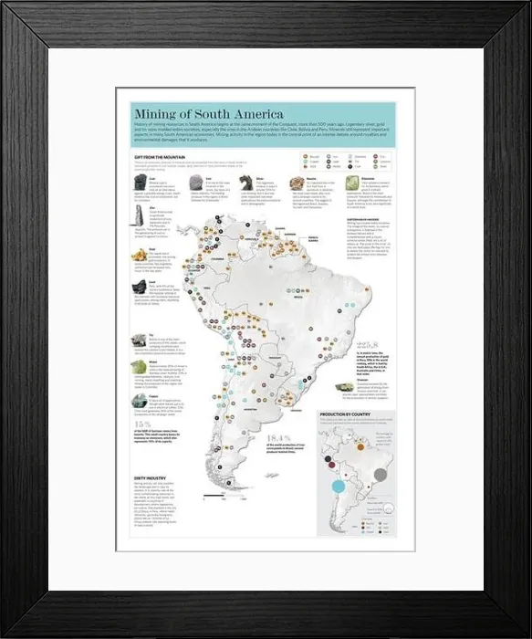 Framed Print : Infographic on mining resources of South America. [Adobe Illustrator (.ai); 3661x5669]