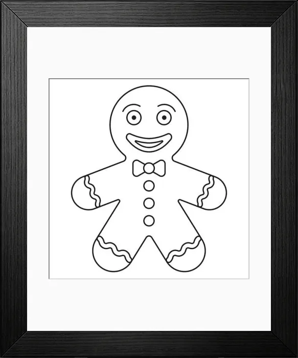 Framed Print : Black and White Cartoon Gingerbread Vector Flat Designs, Ideal for Coloring Pages, Isolated on White Background Framed Print : Black and White Cartoon Gingerbread Vector Flat Designs, Ideal for Coloring Pages, Isolated on White Background