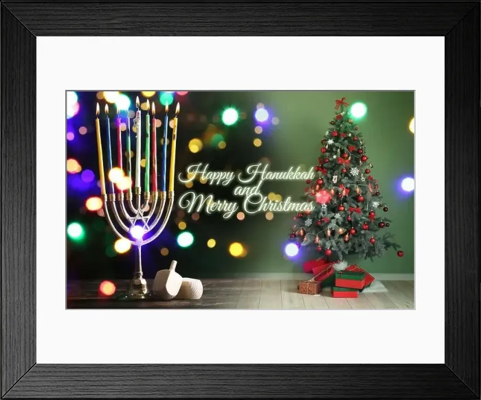 Framed Print : Beautiful greeting card for Happy Hanukkah and Merry Christmas Framed Print : Beautiful greeting card for Happy Hanukkah and Merry Christmas