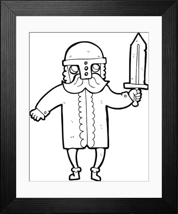 Framed Print : freehand drawn black and white cartoon saxon warrior Framed Print : freehand drawn black and white cartoon saxon warrior