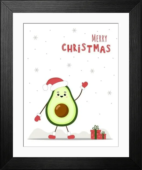 Framed Print : Cute christmas avocado in santa hat. New year postcard. Season greetings Framed Print : Cute christmas avocado in santa hat. New year postcard. Season greetings
