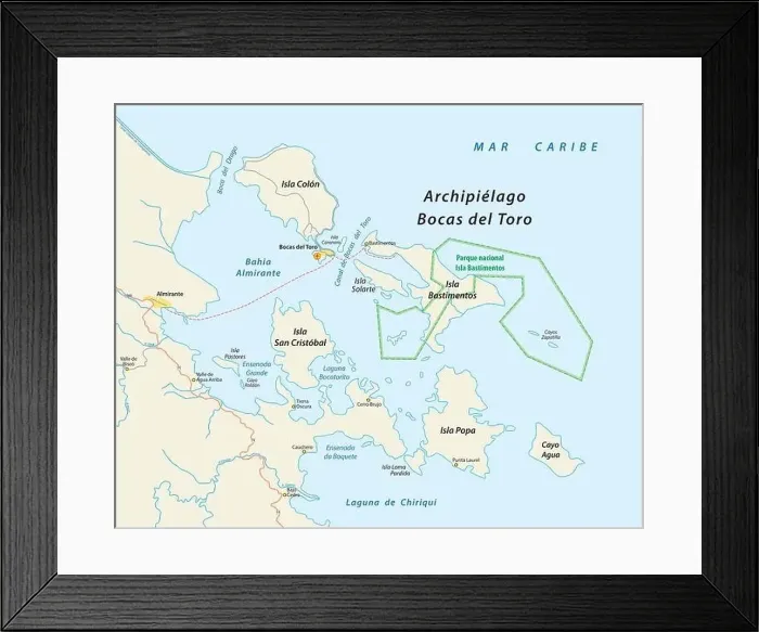 Framed Print : Map of the Panamanian island group of Bocas del Toro, Panama Framed Print : Map of the Panamanian island group of Bocas del Toro, Panama