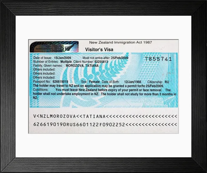 Framed Print : The visa to new Zealand Framed Print : The visa to new Zealand