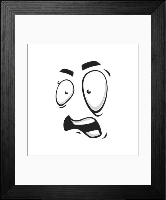 Framed Print : Cartoon face vector icon, frightened funny emoji Framed Print : Cartoon face vector icon, frightened funny emoji