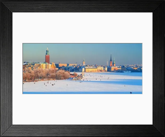 Framed Print : Panoramic image of people strolling across frozen Riddarfjarden toward Riddarholmen in Stockholm winter Framed Print : Panoramic image of people strolling across frozen Riddarfjarden toward Riddarholmen in Stockholm winter
