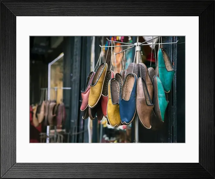 Framed Print : Traditional turkish shoes selling in the street Framed Print : Traditional turkish shoes selling in the street