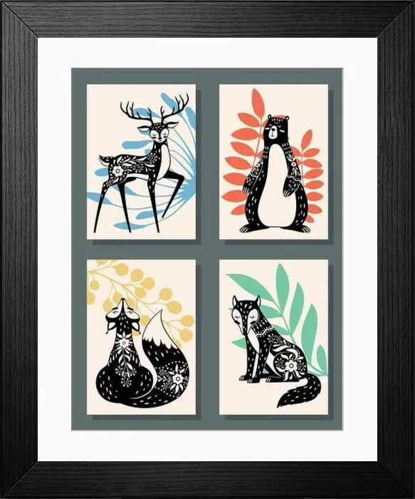 Framed Print : Animals posters. Scandinavian style modern forest fox Framed Print : Animals posters. Scandinavian style modern forest fox