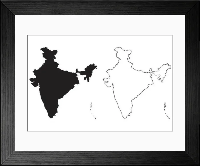 Framed Print : India Country Map. Black silhouette and outline isolated on white background. EPS Vector Framed Print : India Country Map. Black silhouette and outline isolated on white background. EPS Vector