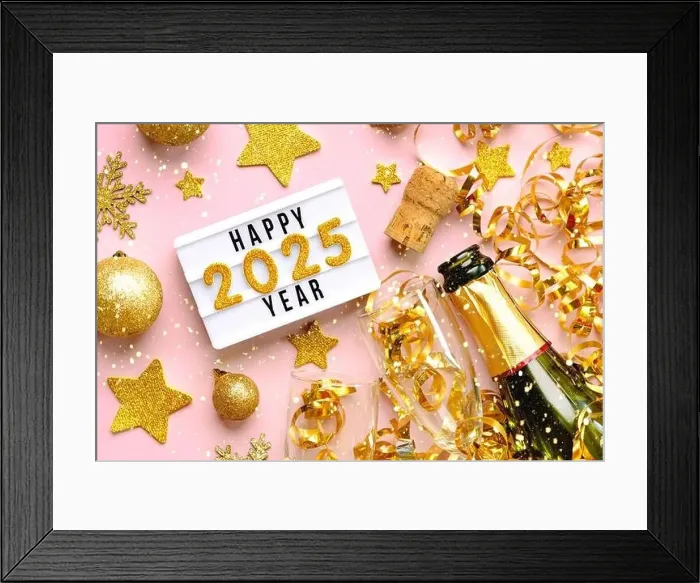 Framed Print : Happy new year 2025.Top view of lightbox with the word Happy year 2025 Framed Print : Happy new year 2025.Top view of lightbox with the word Happy year 2025