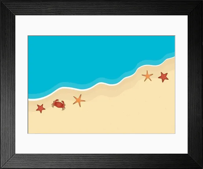 Framed Print : beach and ocean background summer holiday with starfish and crab vector illustration EPS10 Framed Print : beach and ocean background summer holiday with starfish and crab vector illustration EPS10