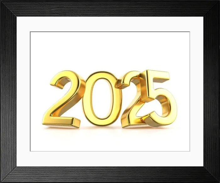 Framed Print : Gold new 2025 on a white background. 3d illustration Framed Print : Gold new 2025 on a white background. 3d illustration