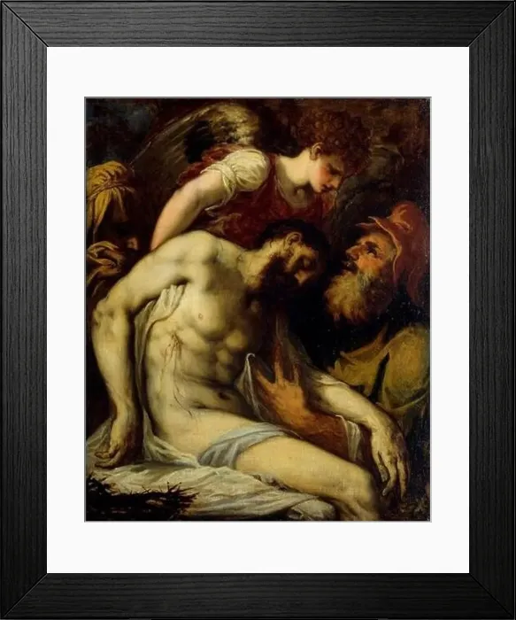 Framed Print : Andrea Schiavone - Dead Christ supported by Angels Framed Print : Andrea Schiavone - Dead Christ supported by Angels