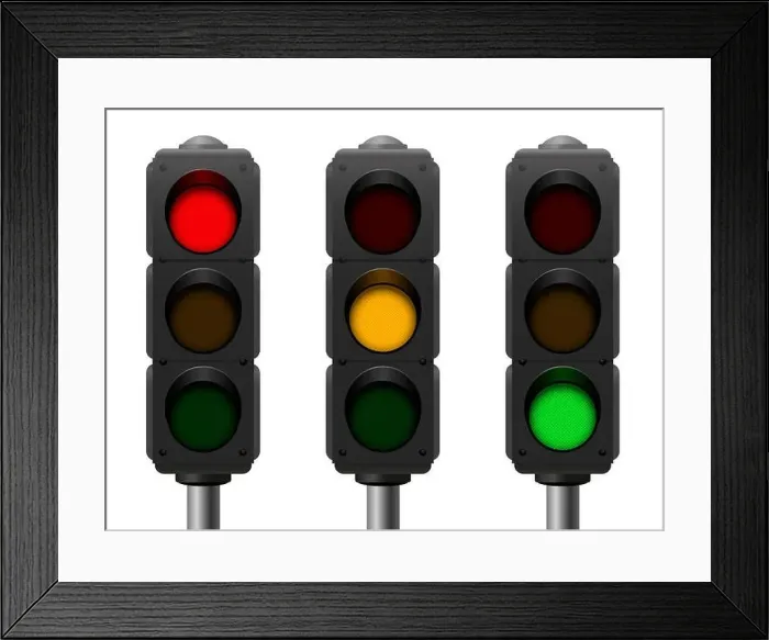 Framed Print : Traffic lights with three different signals - red Framed Print : Traffic lights with three different signals - red