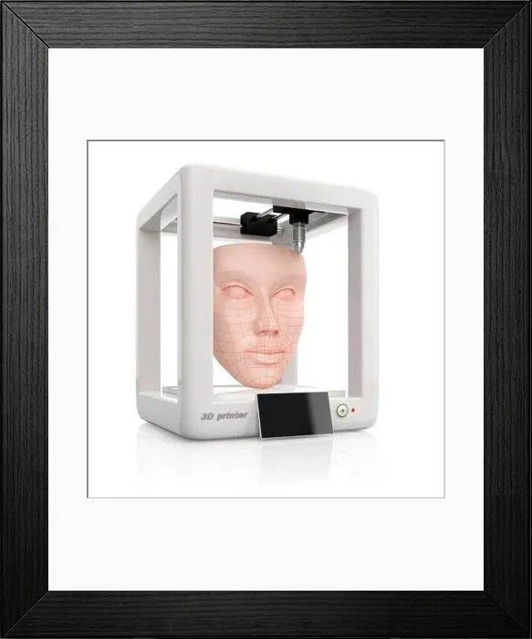 Framed Print : Bioprinting, illustration. Process of creating human skin face using 3D printer Framed Print : Bioprinting, illustration. Process of creating human skin face using 3D printer