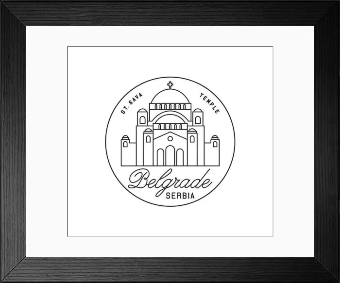 Framed Print : Rubber stamp. ST. SAVA TEMPLE stylized drawn and handwritten inscription BELGRADE Framed Print : Rubber stamp. ST. SAVA TEMPLE stylized drawn and handwritten inscription BELGRADE