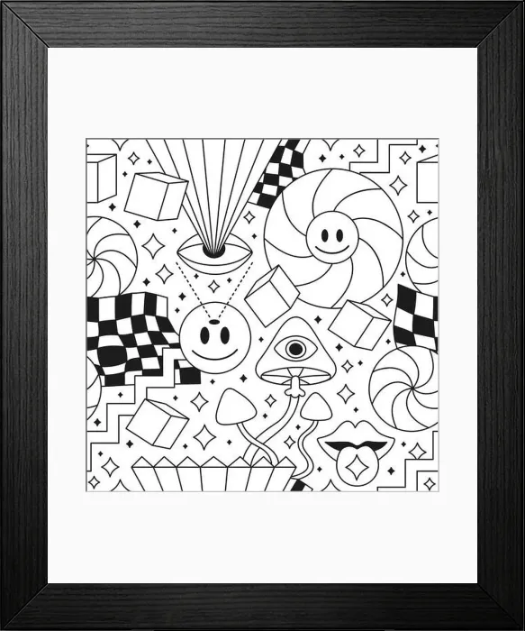 Framed Print : Trippy psychedelic geometry coloring page seamless pattern Framed Print : Trippy psychedelic geometry coloring page seamless pattern